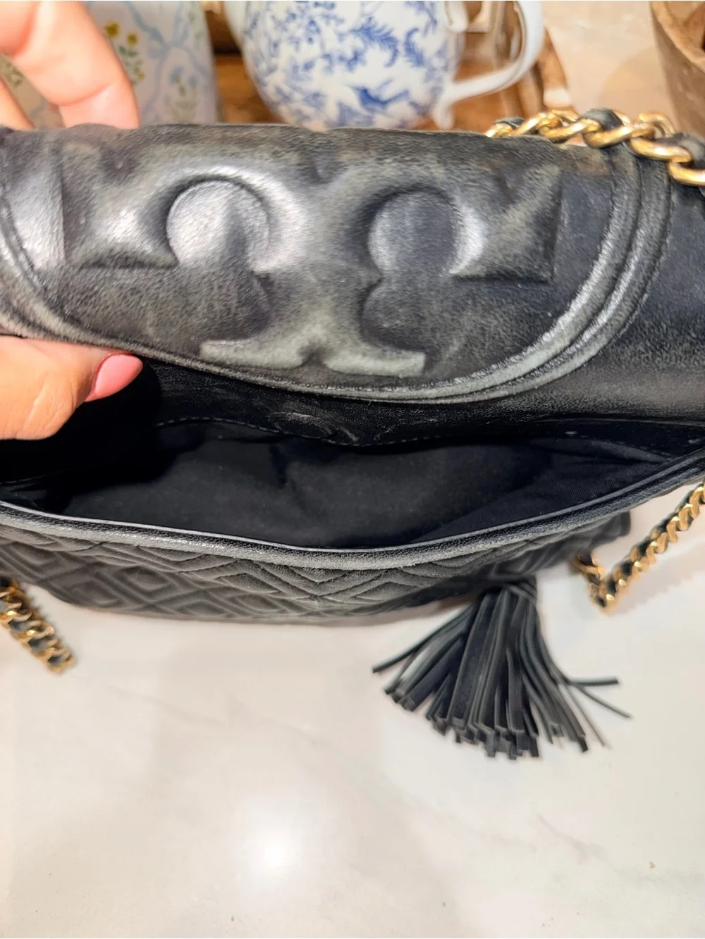 Tory Burch Black Quilted Leather Fleming Shoulder Bag